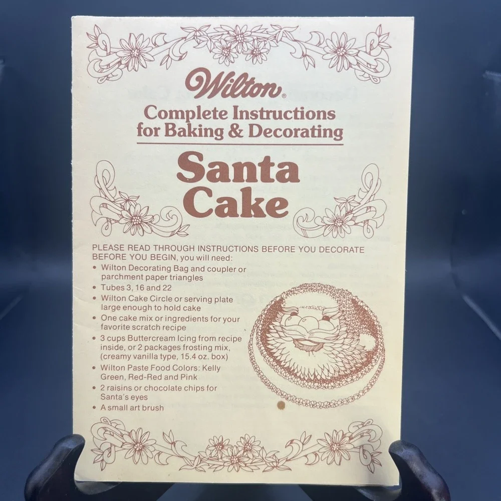 1976 Wilton Complete Instructions For Baking & Decorating Santa Cake Foldout